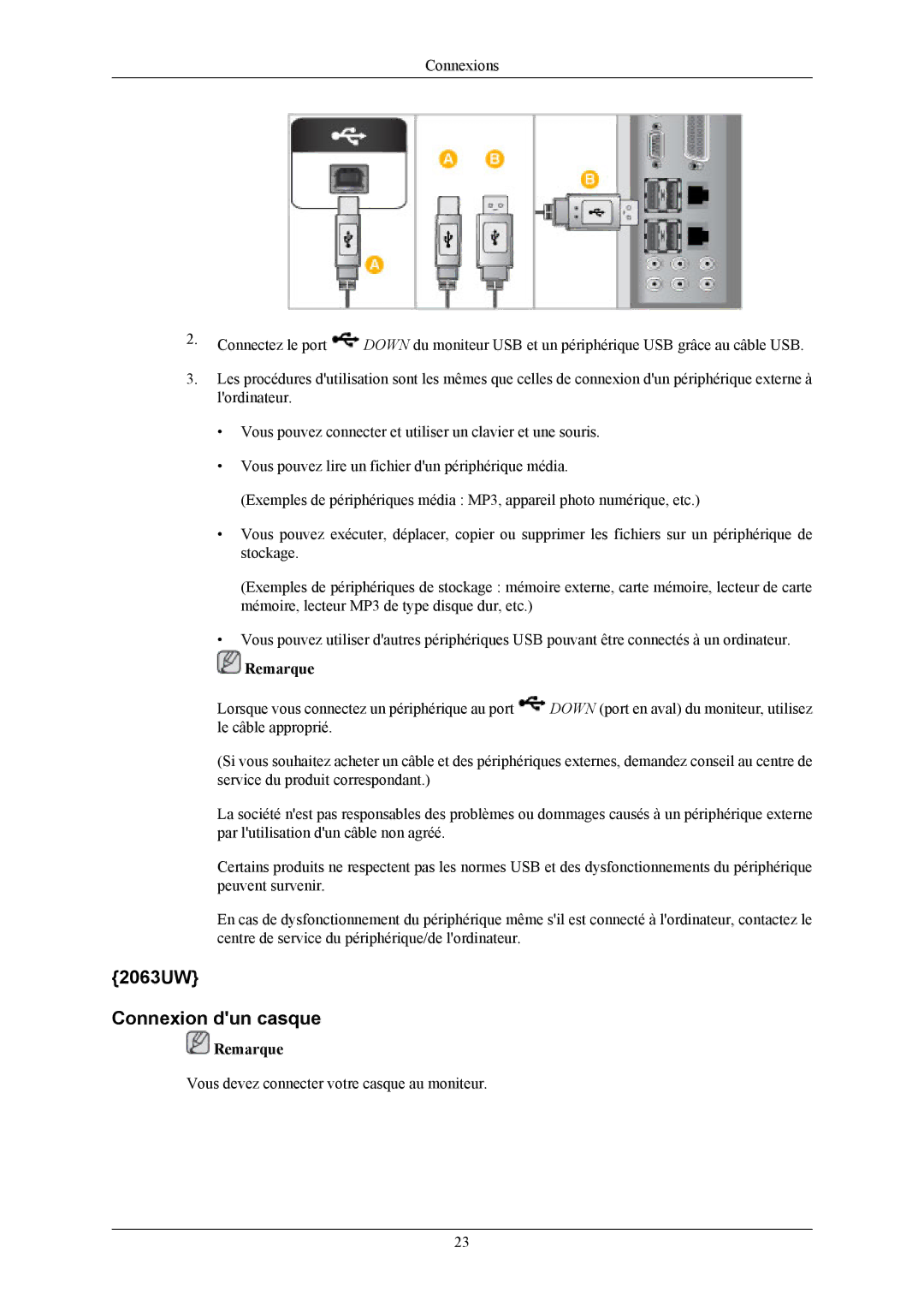 Samsung LS19LIUKFV/EN, LS20LIUJFV/EN manual 2063UW Connexion dun casque 