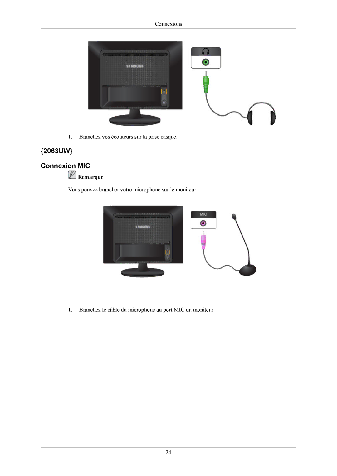 Samsung LS20LIUJFV/EN, LS19LIUKFV/EN manual 2063UW Connexion MIC 