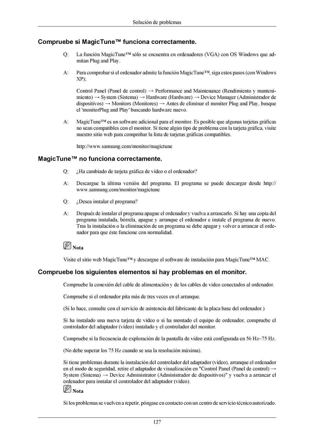 Samsung LS19LIUKFV/EN, LS20LIUJFV/EN Compruebe si MagicTune funciona correctamente, MagicTune no funciona correctamente 