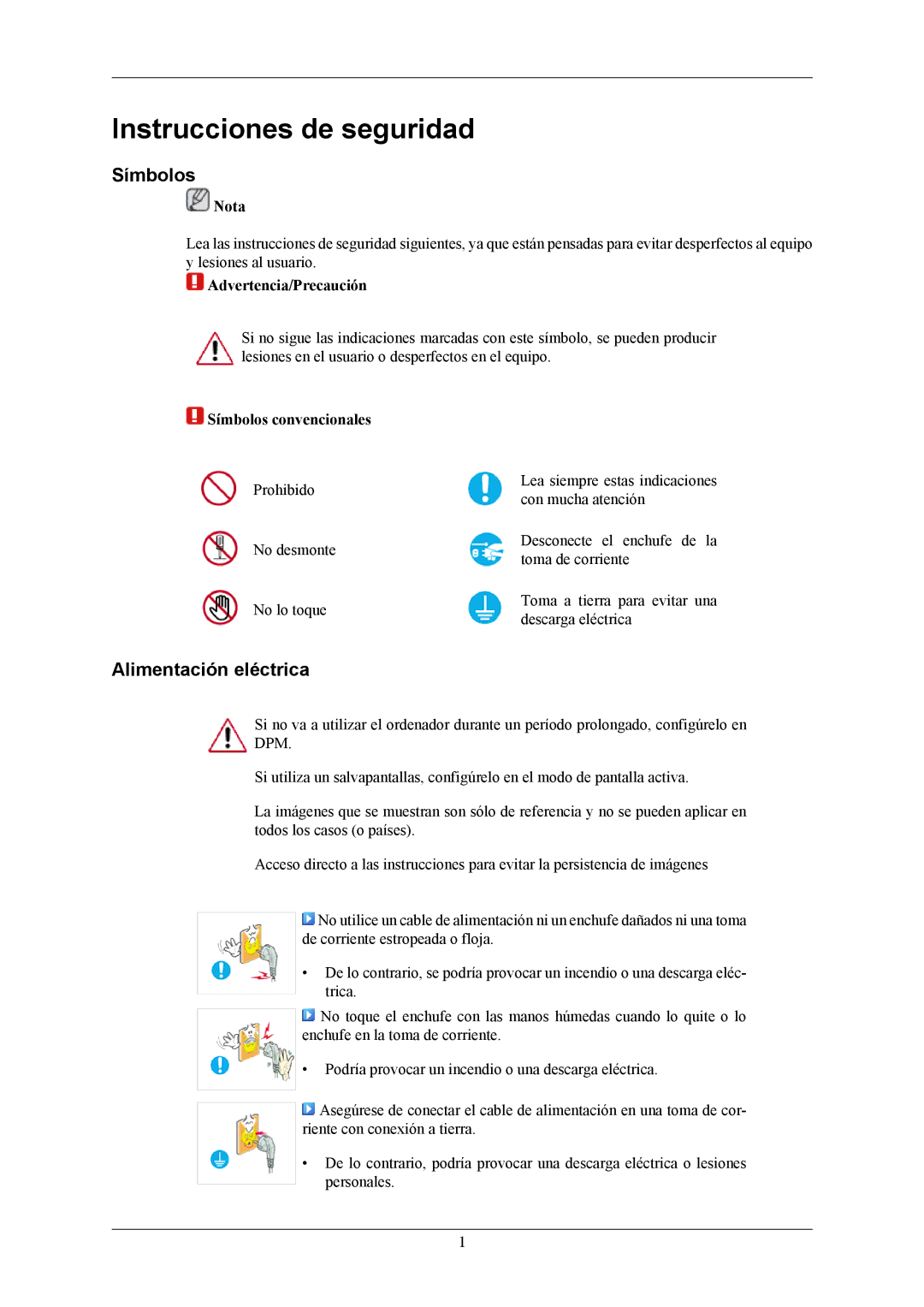 Samsung LS19LIUKFV/EN, LS20LIUJFV/EN manual Símbolos, Alimentación eléctrica 