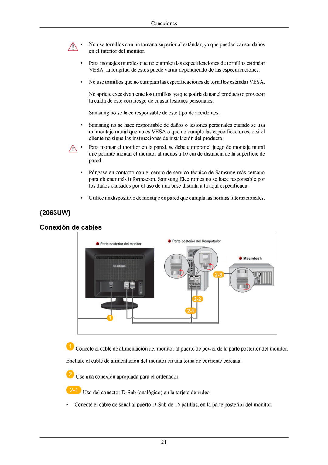 Samsung LS19LIUKFV/EN, LS20LIUJFV/EN manual 2063UW Conexión de cables 