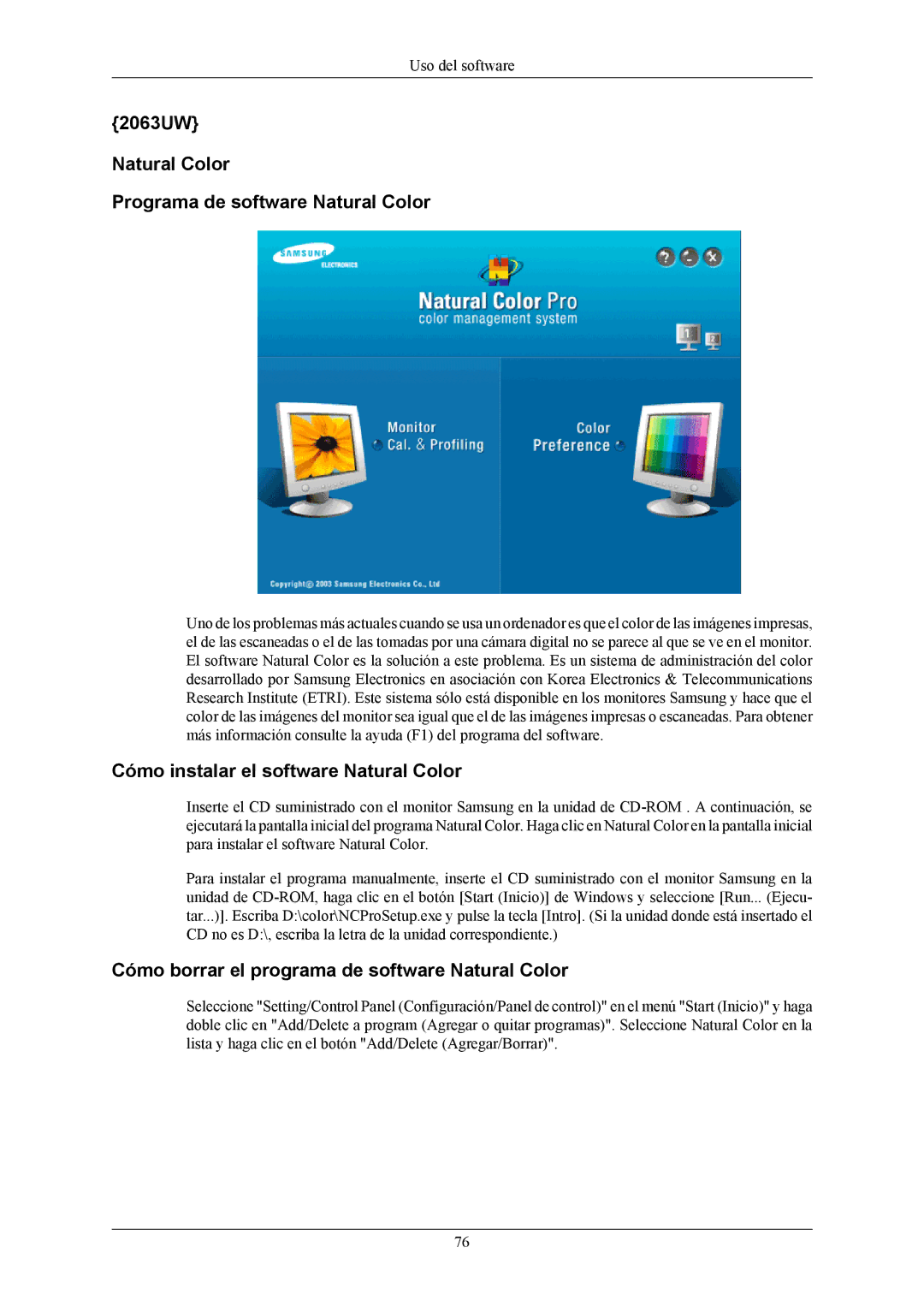 Samsung LS20LIUJFV/EN 2063UW Natural Color Programa de software Natural Color, Cómo instalar el software Natural Color 