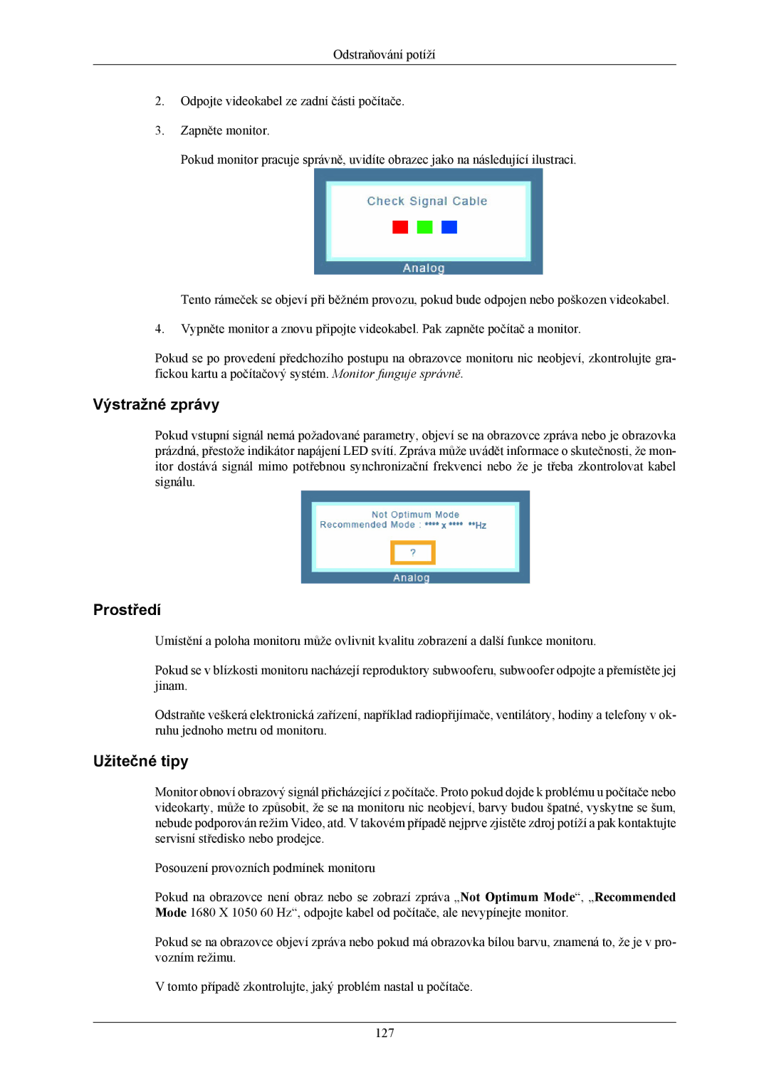 Samsung LS19LIUKFV/EN, LS20LIUJFV/EN manual Výstražné zprávy 