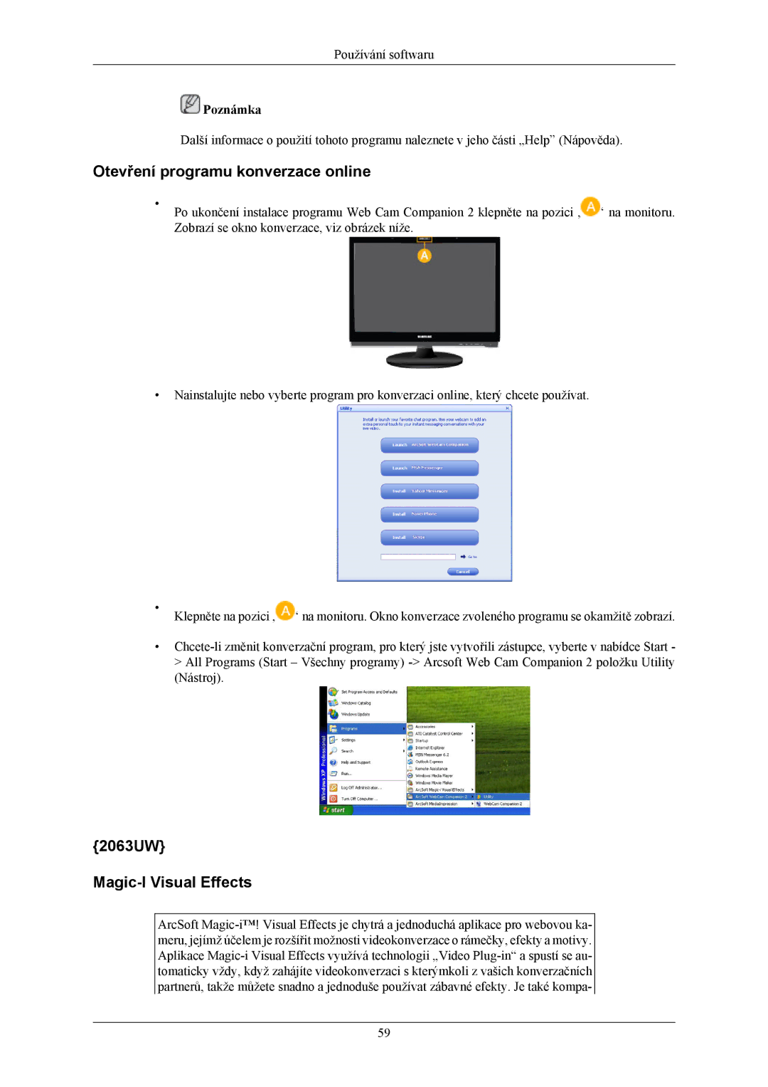 Samsung LS19LIUKFV/EN, LS20LIUJFV/EN manual Otevření programu konverzace online, 2063UW Magic-I Visual Effects 