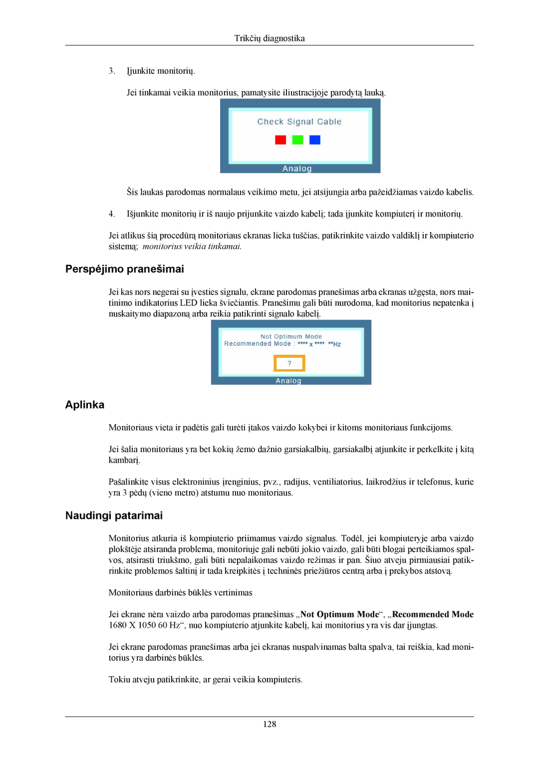 Samsung LS20LIUJFV/EN, LS19LIUKFV/EN manual Perspėjimo pranešimai 