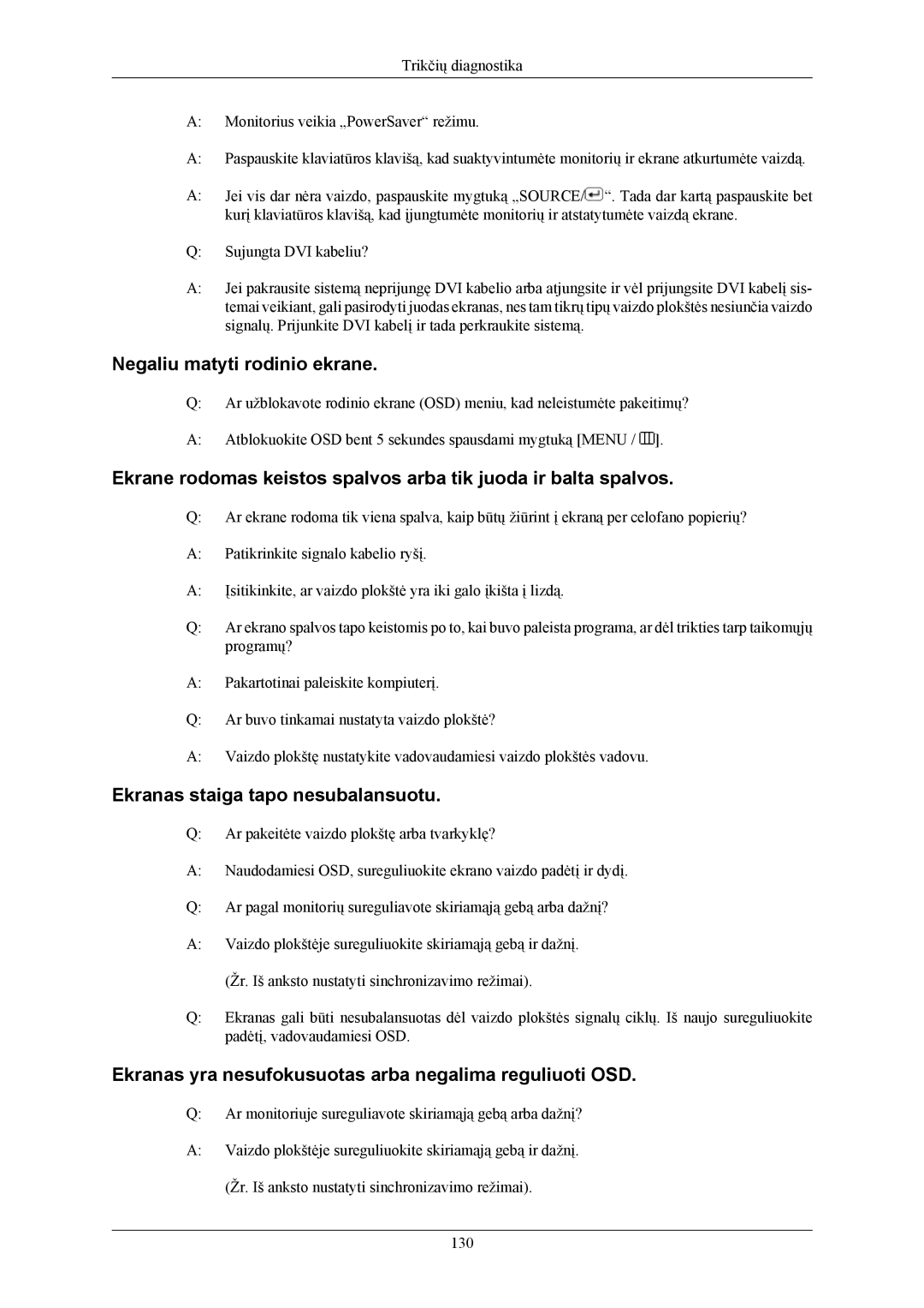 Samsung LS20LIUJFV/EN, LS19LIUKFV/EN manual Negaliu matyti rodinio ekrane 