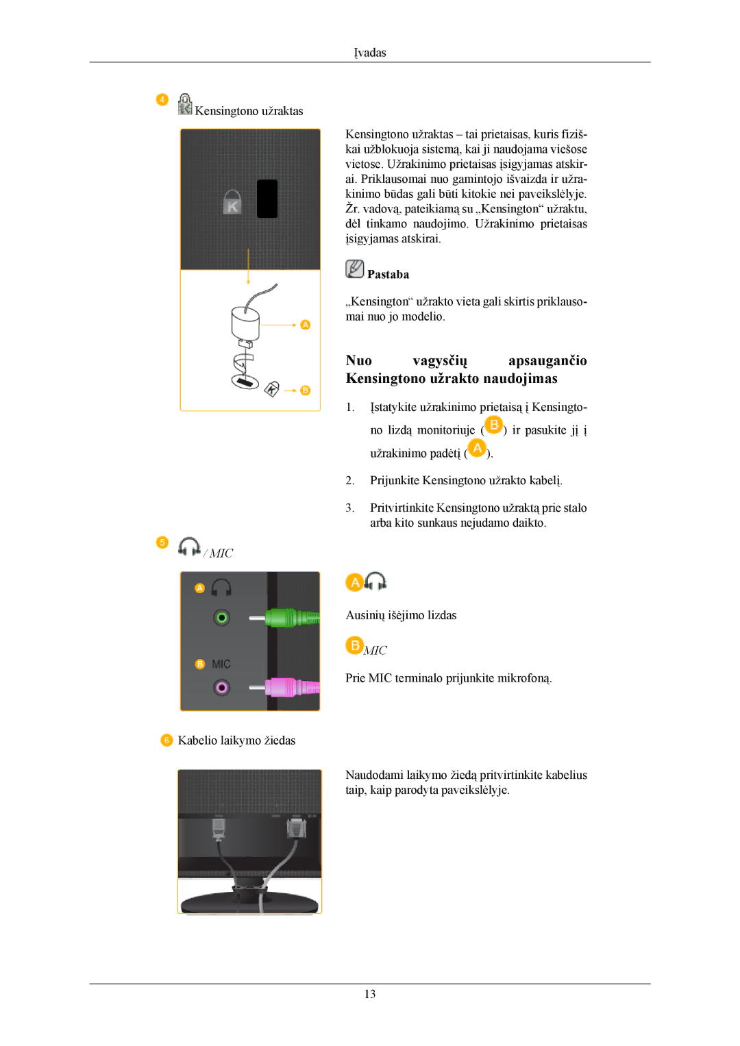 Samsung LS19LIUKFV/EN, LS20LIUJFV/EN manual Nuo vagysčių apsaugančio Kensingtono užrakto naudojimas 