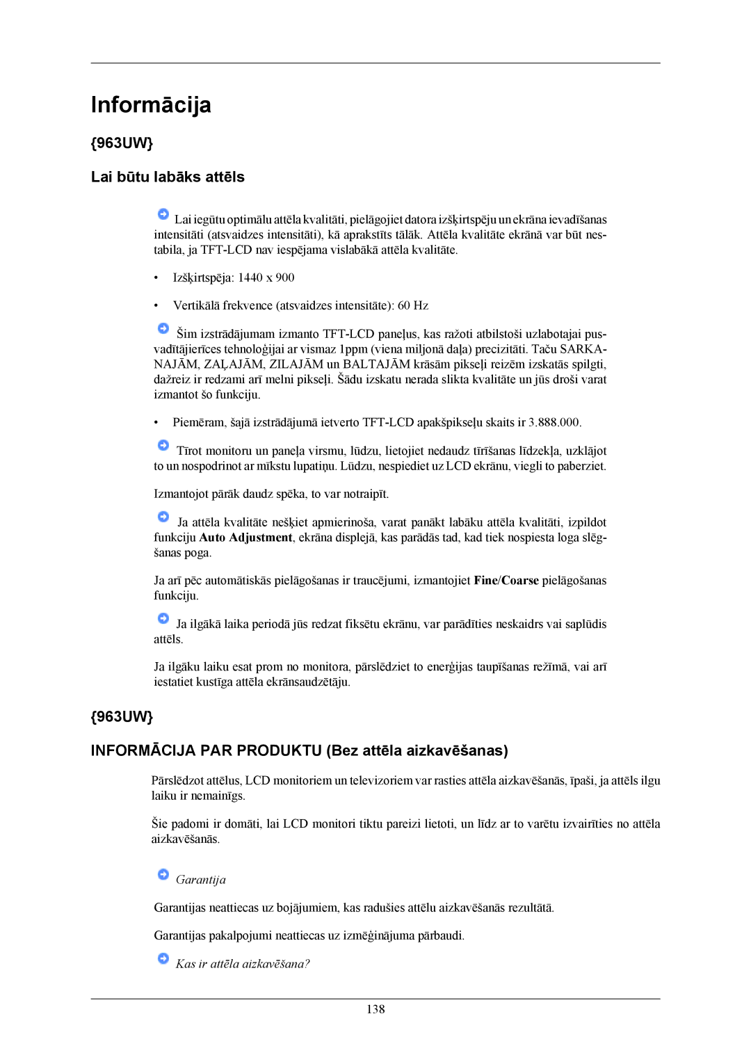 Samsung LS20LIUJFV/EN, LS19LIUKFV/EN 963UW Lai būtu labāks attēls, 963UW Informācija PAR Produktu Bez attēla aizkavēšanas 