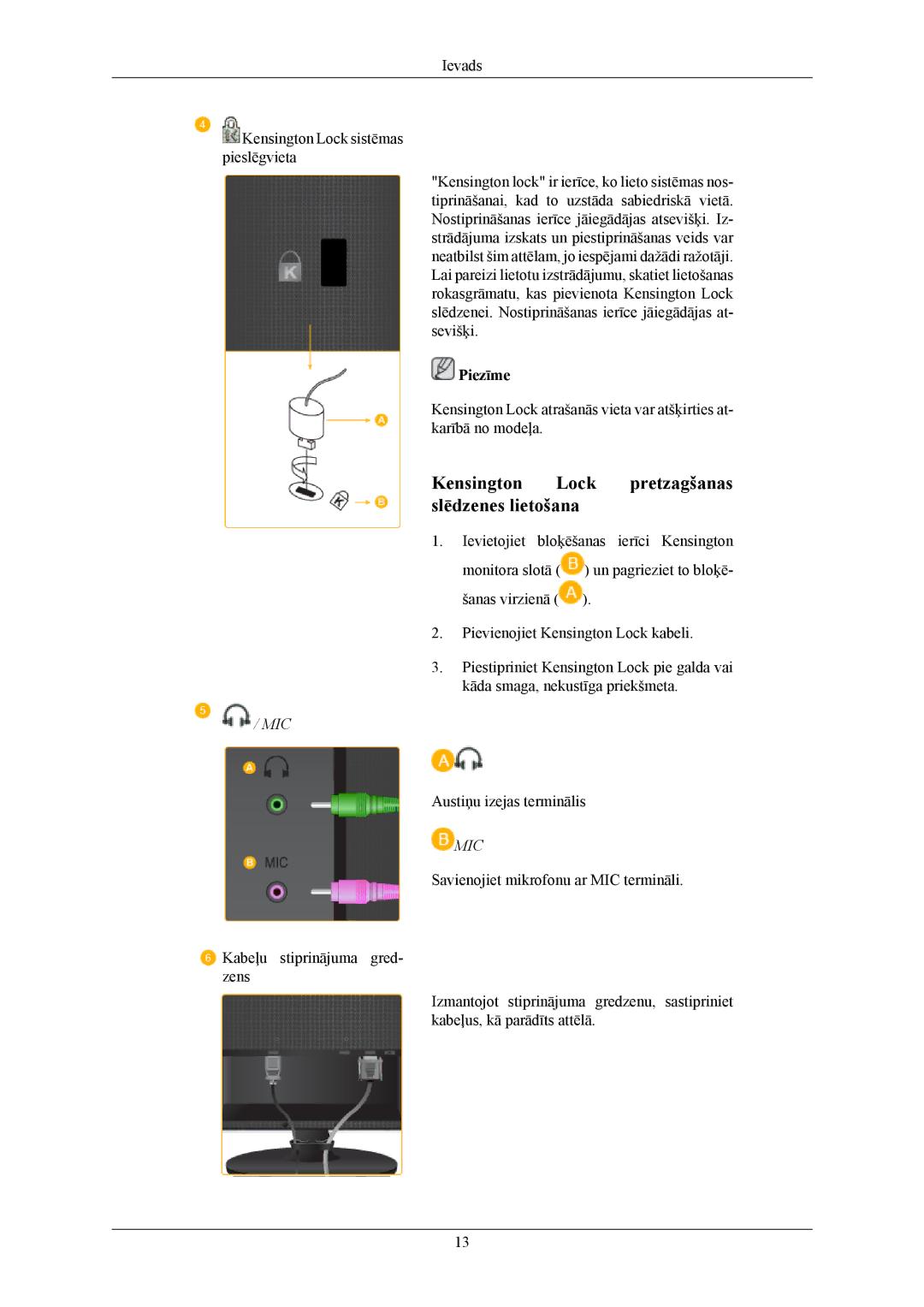 Samsung LS19LIUKFV/EN, LS20LIUJFV/EN manual Kensington Lock pretzagšanas slēdzenes lietošana 