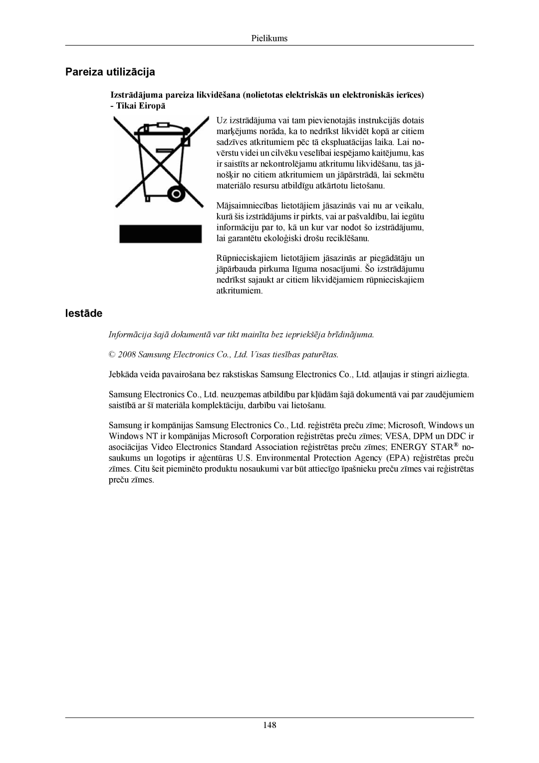 Samsung LS20LIUJFV/EN, LS19LIUKFV/EN manual Pareiza utilizācija, Iestāde 