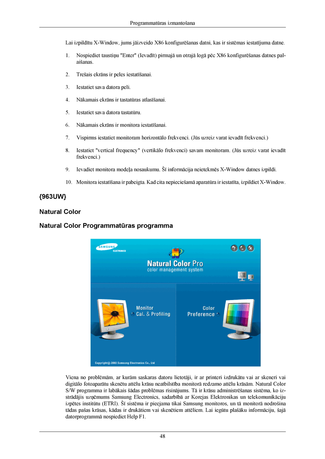 Samsung LS20LIUJFV/EN, LS19LIUKFV/EN manual 963UW Natural Color Natural Color Programmatūras programma 