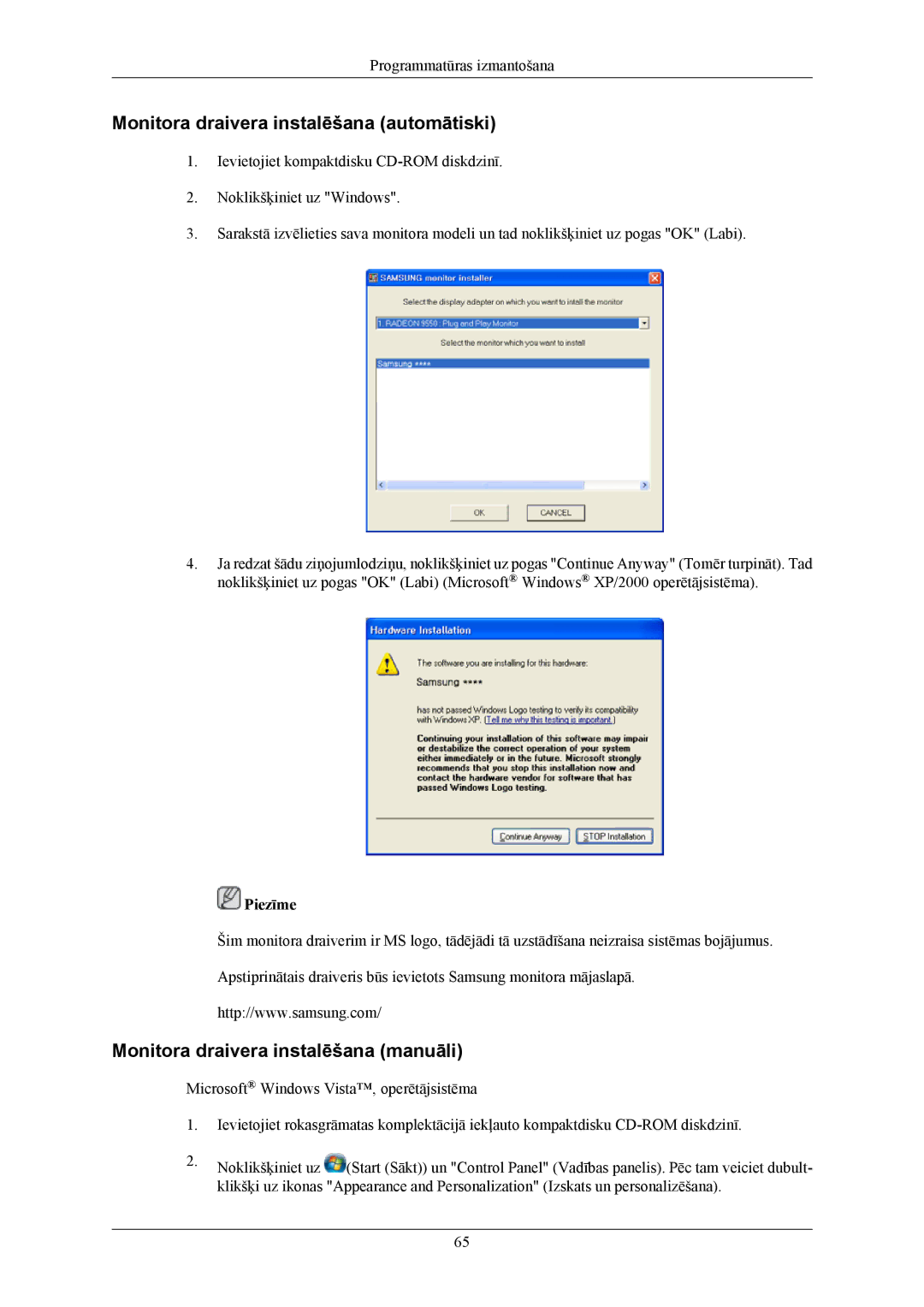 Samsung LS19LIUKFV/EN, LS20LIUJFV/EN manual Monitora draivera instalēšana automātiski 