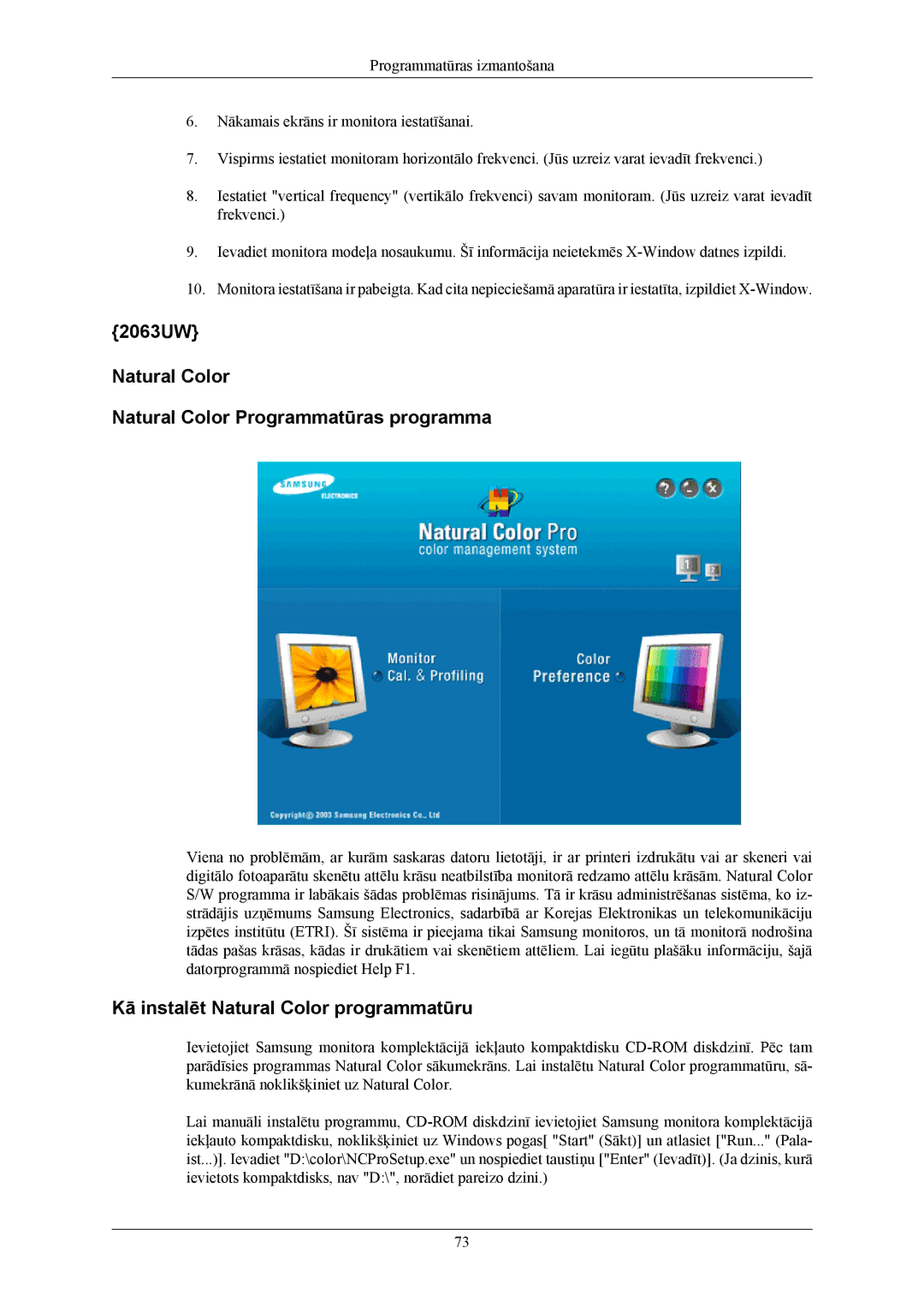 Samsung LS19LIUKFV/EN 2063UW Natural Color Natural Color Programmatūras programma, Kā instalēt Natural Color programmatūru 