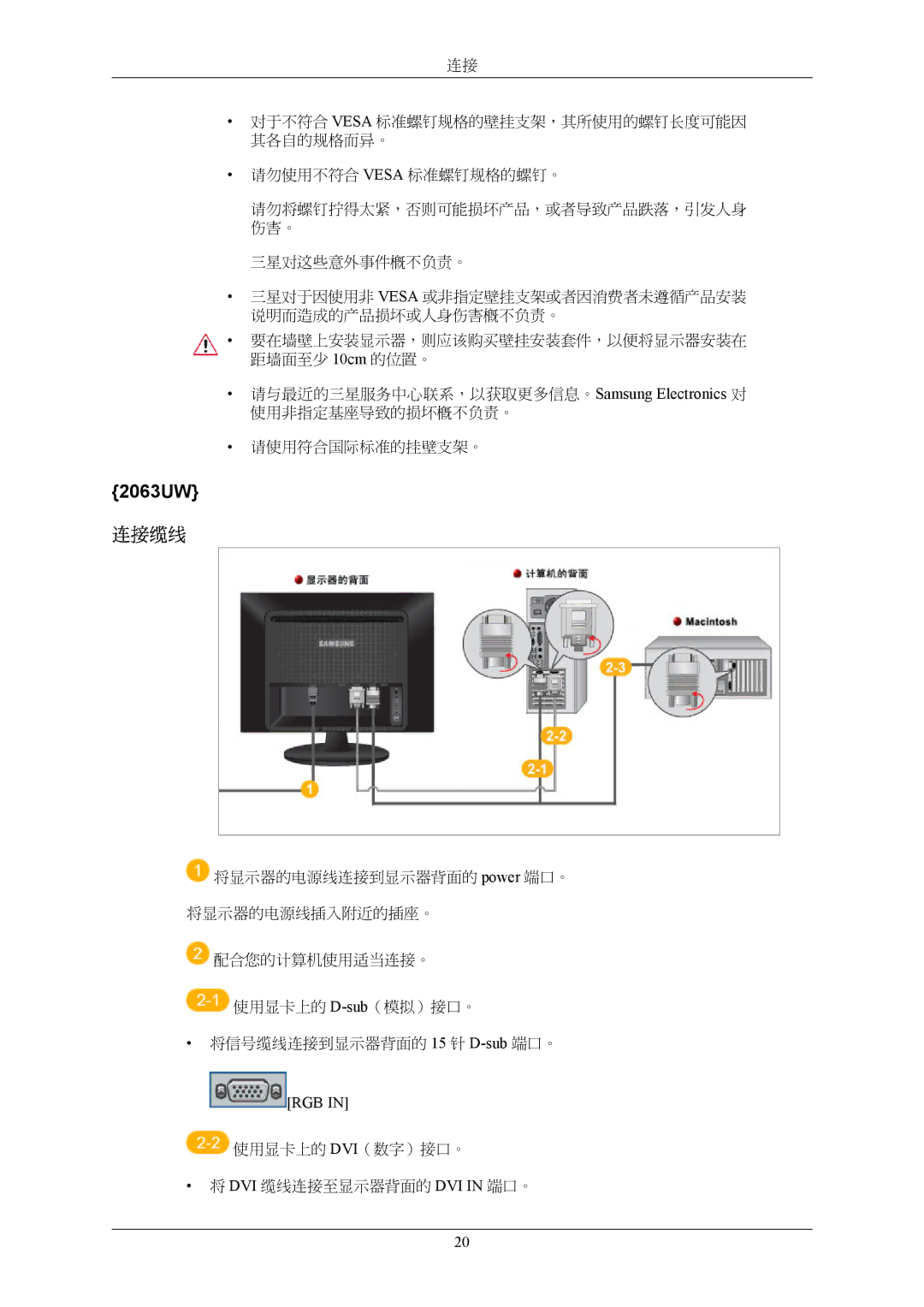 Samsung LS20LIUJFV/EN, LS19LIUKFV/EN manual 2063UW, 三星对这些意外事件概不负责。 