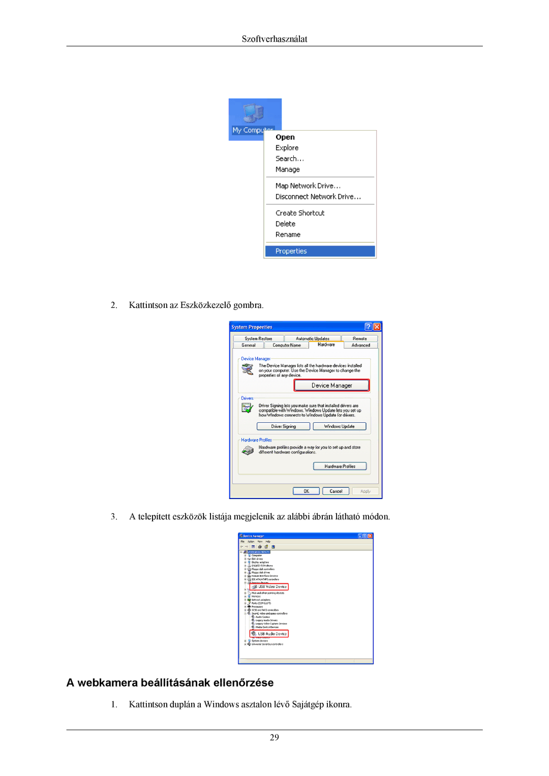 Samsung LS19LIUKFV/EN, LS20LIUJFV/EN manual Webkamera beállításának ellenőrzése 