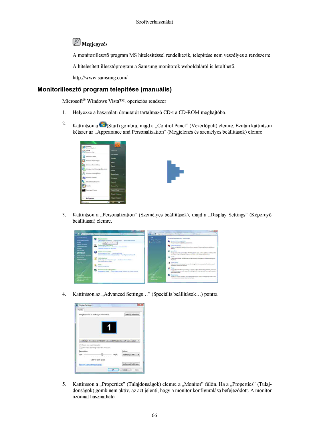 Samsung LS20LIUJFV/EN, LS19LIUKFV/EN manual Monitorillesztő program telepítése manuális 