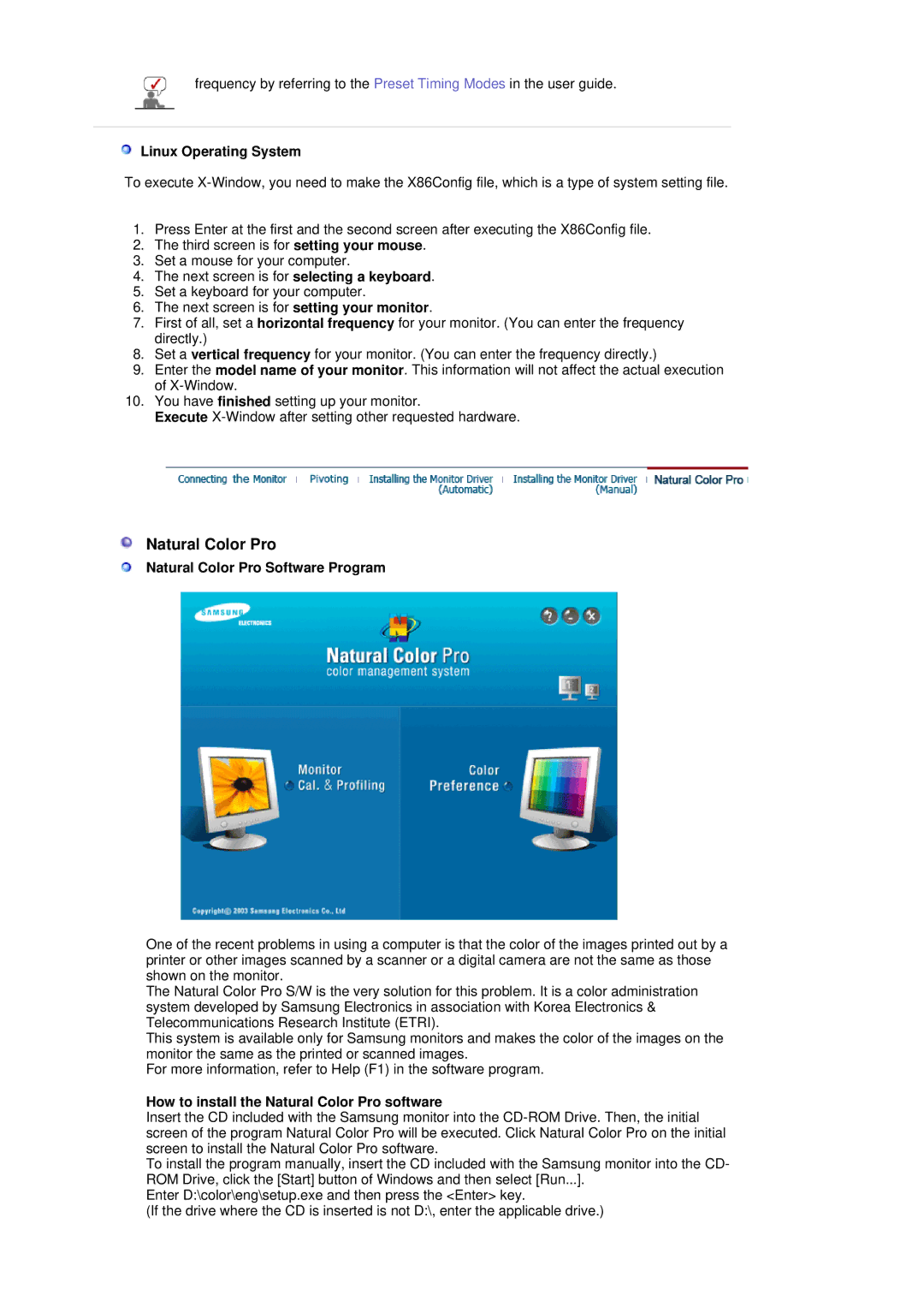 Samsung LS19MBXXFV/EDC, LS19MBPXFV/EDC, LS19MBPXHV/EDC manual Linux Operating System, Natural Color Pro Software Program 