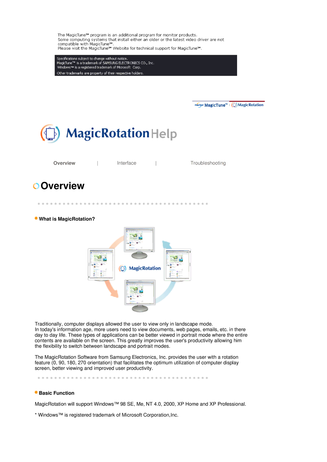 Samsung LS19MBPXHV/EDC, LS19MBPXFV/EDC, LS19MBXXFV/EDC, LS19MBXXHV/EDC, LS19MBXXX2/CI What is MagicRotation?, Basic Function 