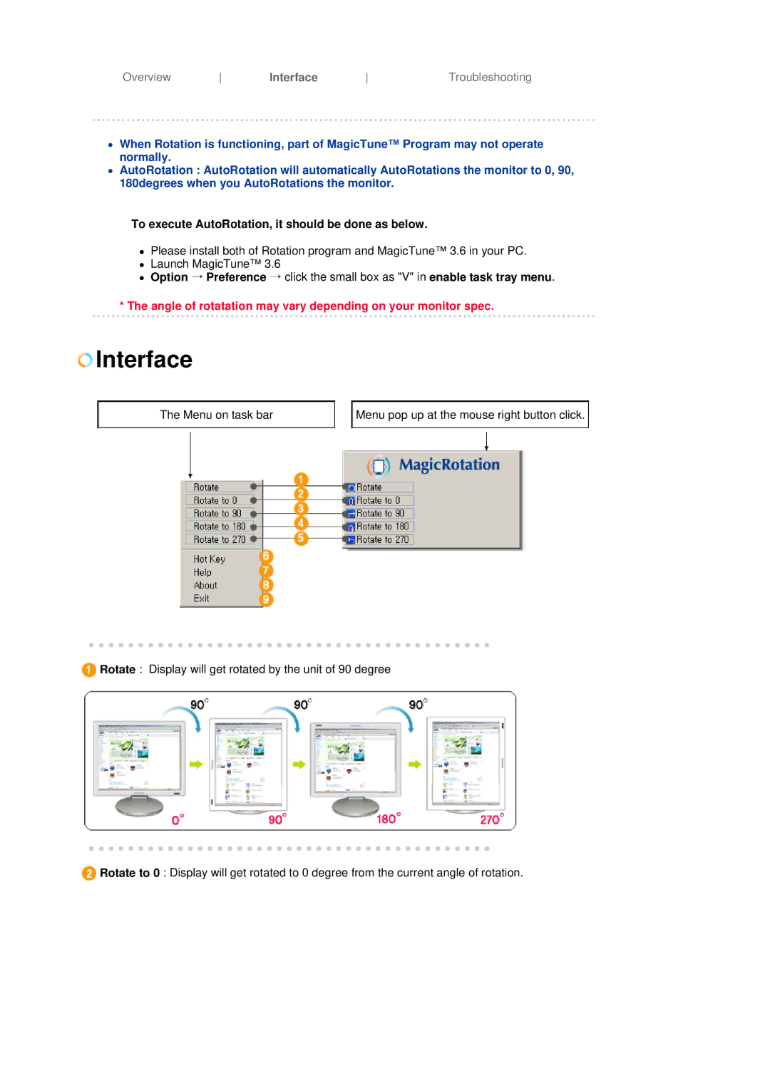 Samsung LS19MBXXHV/EDC, LS19MBPXFV/EDC, LS19MBXXFV/EDC manual Interface, To execute AutoRotation, it should be done as below 