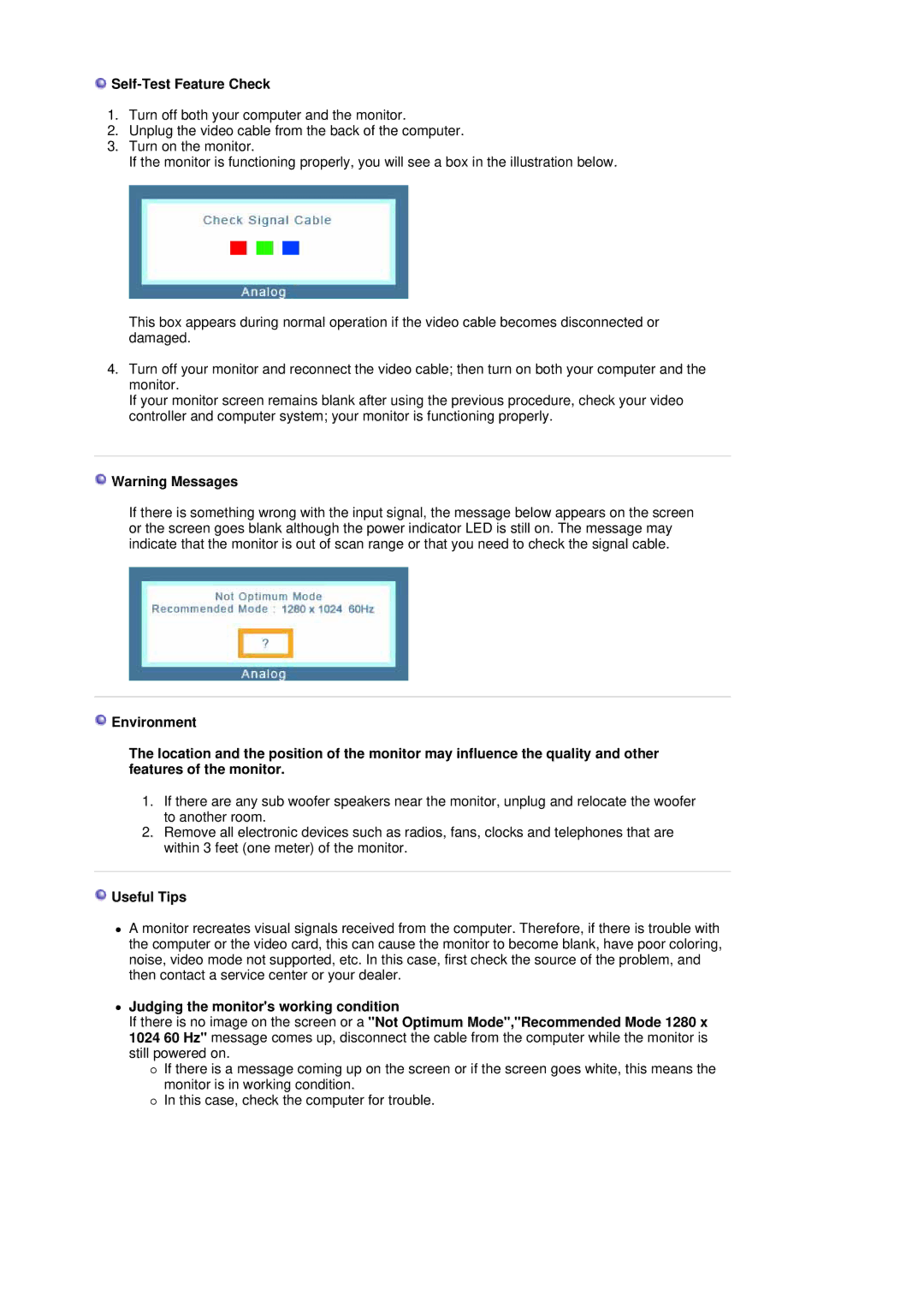 Samsung LS19MBXXHV/EDC, LS19MBPXFV/EDC, LS19MBXXFV/EDC, LS19MBPXHV/EDC, LS19MBXXX2/CI Self-Test Feature Check, Useful Tips 