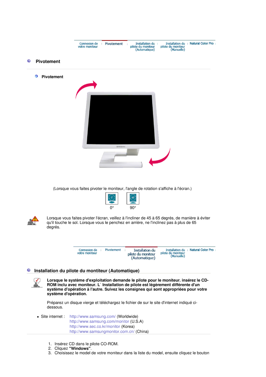 Samsung LS19MBXXFV/EDC, LS19MBPXFV/EDC, LS19MBPXHV/EDC, LS19MBXXHV/EDC manual Pivotement 