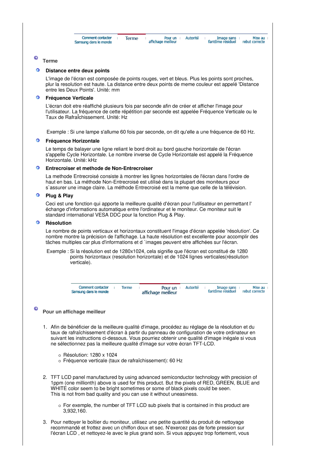 Samsung LS19MBPXHV/EDC Distance entre deux points, Fréquence Verticale, Fréquence Horizontale, Plug & Play, Résolution 