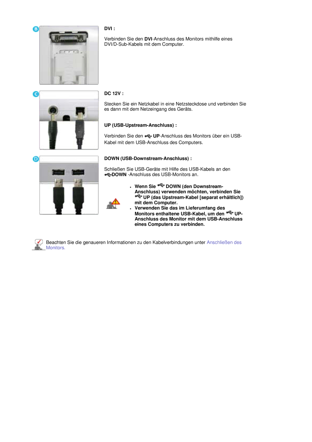 Samsung LS19MBXXHV/EDC, LS19MBPXFV/EDC, LS19MBXXFV/EDC manual UP USB-Upstream-Anschluss, Down USB-Downstream-Anschluss 