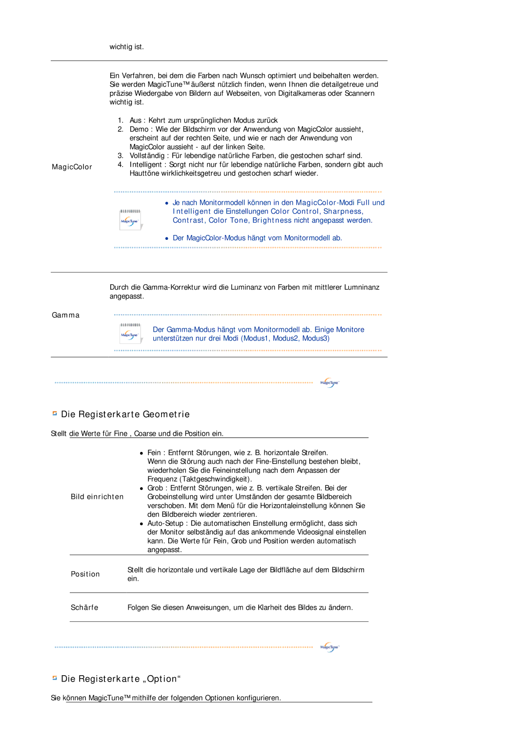 Samsung LS19MBPXFV/EDC, LS19MBXXFV/EDC, LS19MBPXHV/EDC, LS19MBXXHV/EDC manual Die Registerkarte Geometrie 