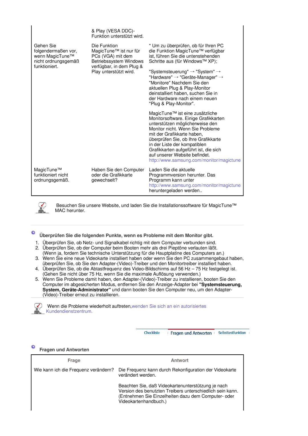 Samsung LS19MBXXFV/EDC, LS19MBPXFV/EDC, LS19MBPXHV/EDC, LS19MBXXHV/EDC manual Frage Antwort 