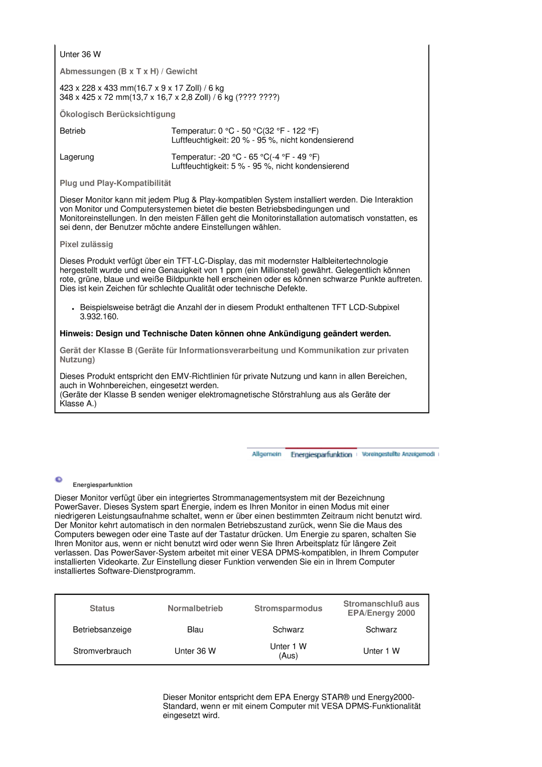 Samsung LS19MBXXFV/EDC Abmessungen B x T x H / Gewicht, Ökologisch Berücksichtigung, Plug und Play-Kompatibilität, Schwarz 