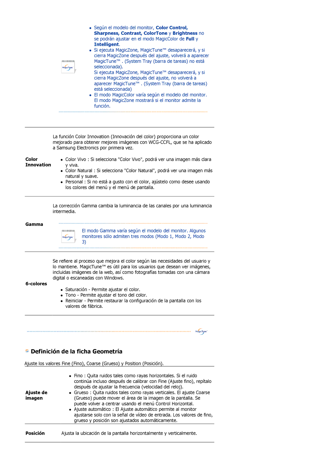 Samsung LS19MBXXHV/EDC, LS19MBPXFV/EDC, LS19MBXXFV/EDC, LS19MBPXHV/EDC manual Definición de la ficha Geometría, Gamma 