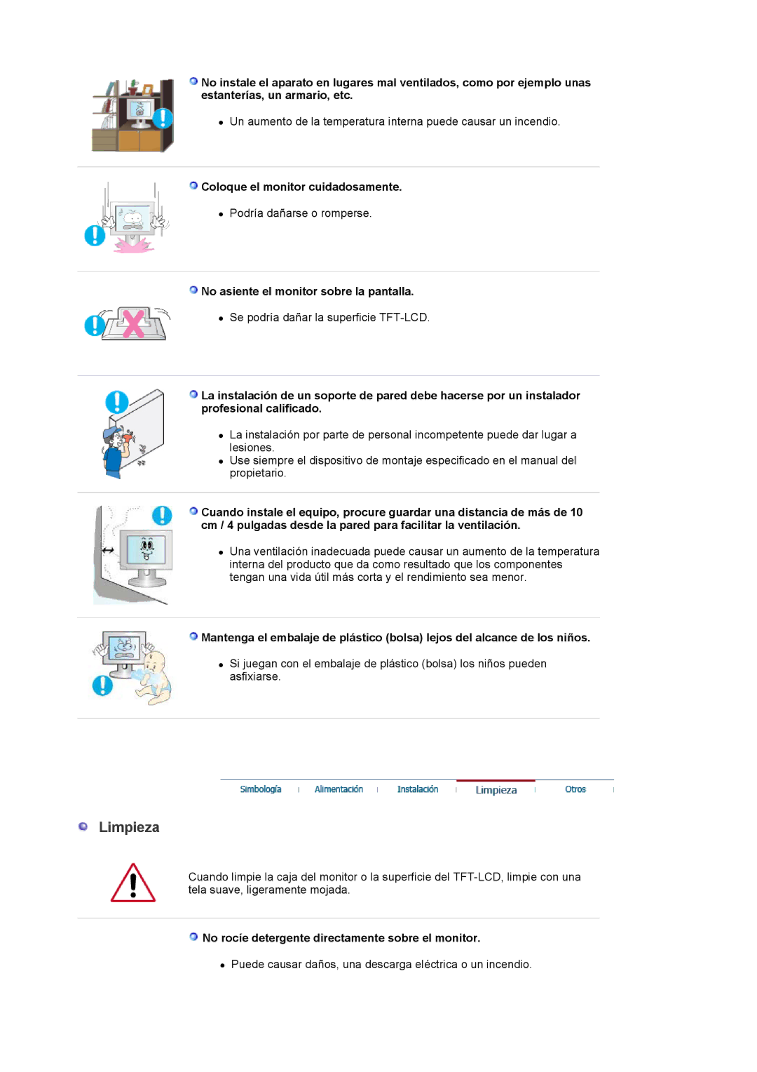 Samsung LS19MBXXFV/EDC, LS19MBPXFV/EDC manual Coloque el monitor cuidadosamente, No asiente el monitor sobre la pantalla 