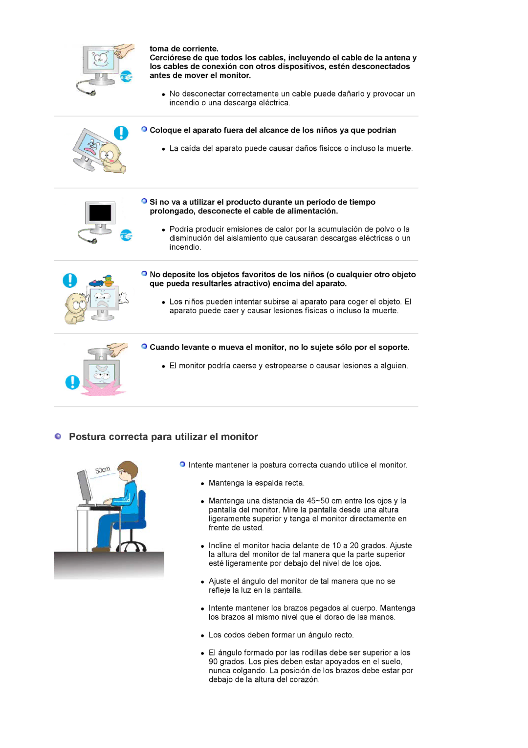 Samsung LS19MBXXFV/EDC, LS19MBPXFV/EDC, LS19MBPXHV/EDC, LS19MBXXHV/EDC manual Postura correcta para utilizar el monitor 