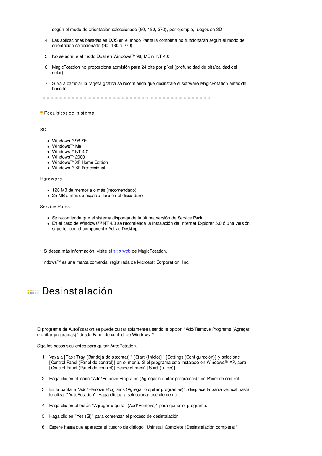 Samsung LS19MBPXFV/EDC, LS19MBXXFV/EDC, LS19MBPXHV/EDC, LS19MBXXHV/EDC manual Desinstalación 