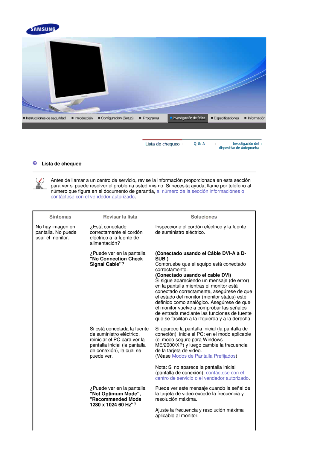 Samsung LS19MBXXHV/EDC, LS19MBPXFV/EDC, LS19MBXXFV/EDC, LS19MBPXHV/EDC manual Síntomas, Revisar la lista, Soluciones 