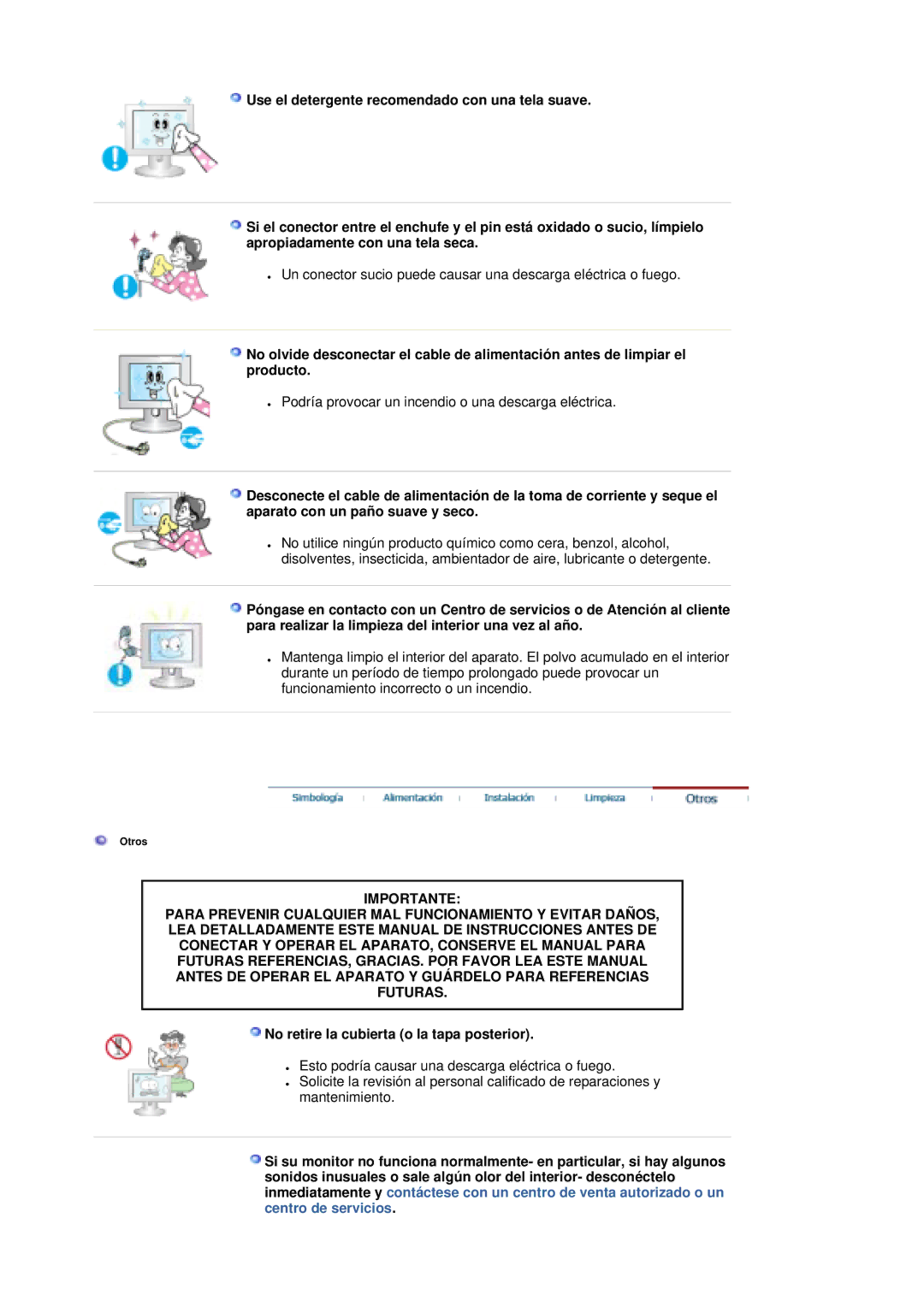 Samsung LS19MBPXHV/EDC, LS19MBPXFV/EDC, LS19MBXXFV/EDC, LS19MBXXHV/EDC manual No retire la cubierta o la tapa posterior 