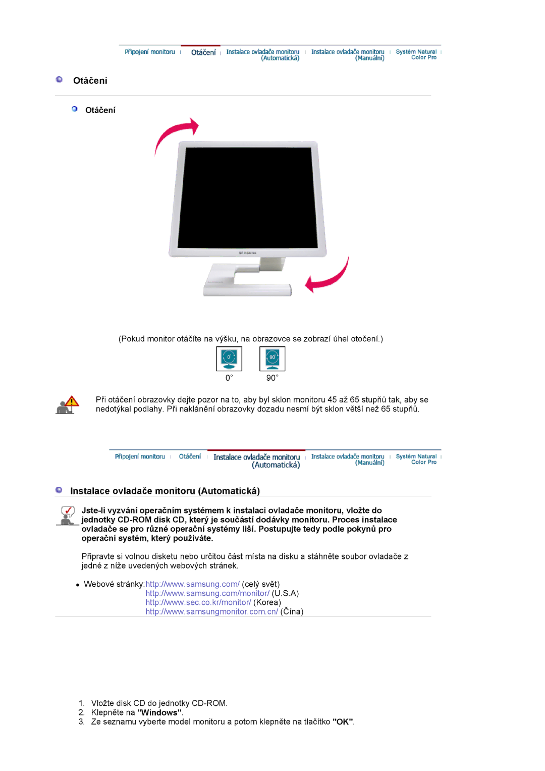 Samsung LS19MBPXFV/EDC, LS19MBXXFV/EDC, LS19MBPXHV/EDC, LS19MBXXHV/EDC manual Otáčení 