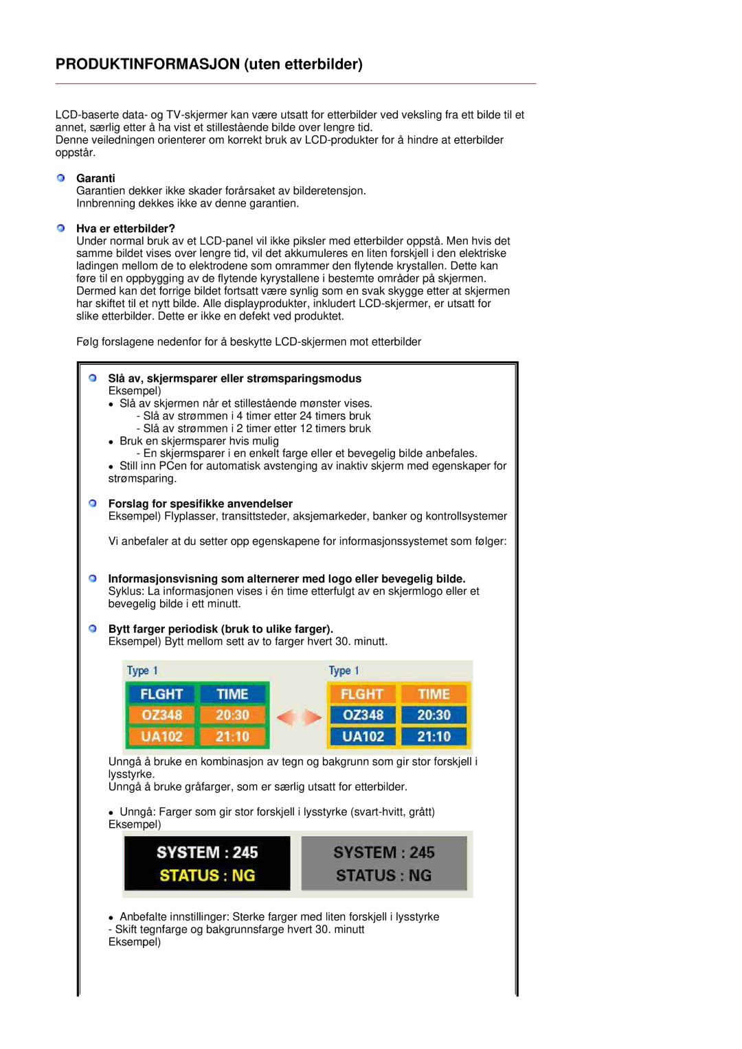 Samsung LS19MBXXFV/EDC, LS19MBPXFV/EDC manual Garanti, Hva er etterbilder?, Slå av, skjermsparer eller strømsparingsmodus 