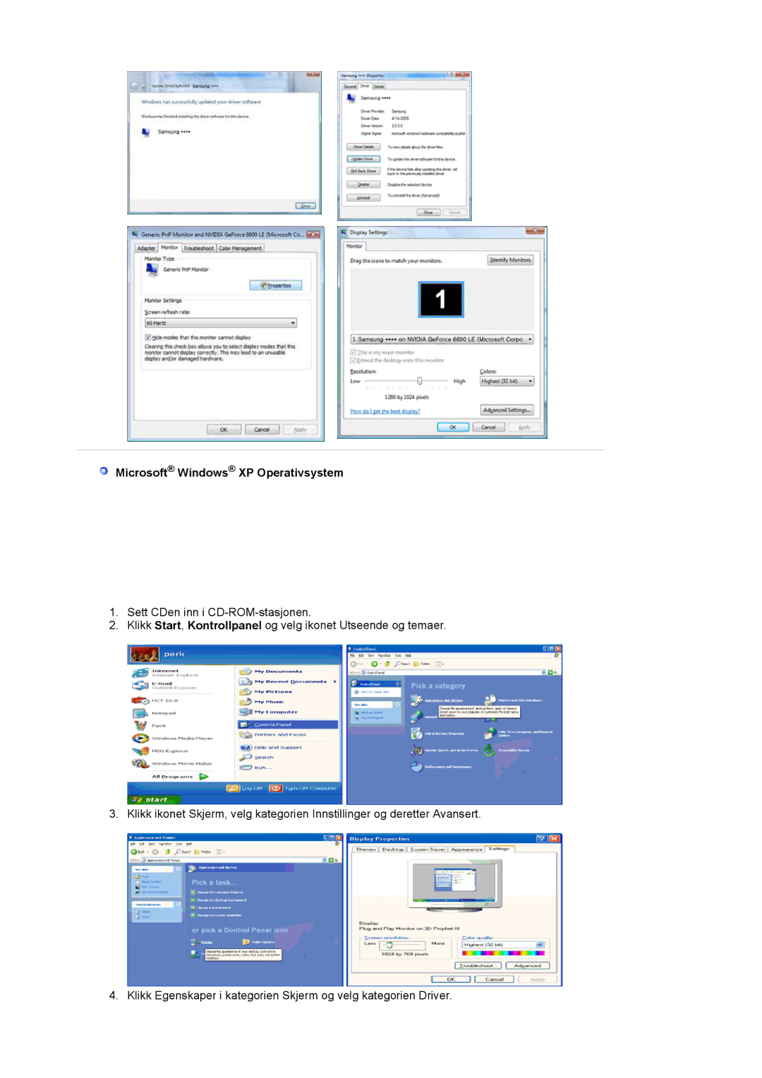 Samsung LS19MBPXFV/EDC, LS19MBXXFV/EDC, LS19MBPXHV/EDC, LS19MBXXHV/EDC manual Microsoft Windows XP Operativsystem 