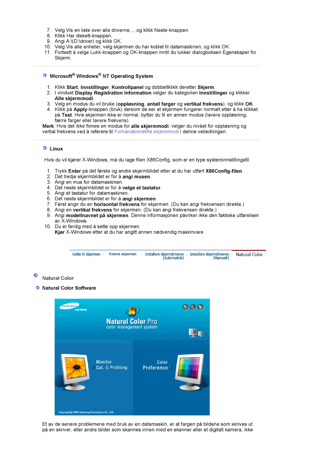 Samsung LS19MBXXHV/EDC, LS19MBPXFV/EDC, LS19MBXXFV/EDC, LS19MBPXHV/EDC manual Linux, Natural Color Software 