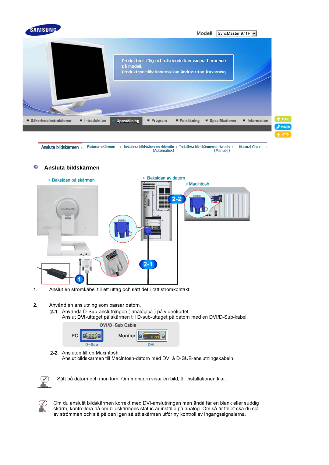 Samsung LS19MBXXHV/EDC, LS19MBPXFV/EDC, LS19MBXXFV/EDC, LS19MBPXHV/EDC manual Ansluta bildskärmen 