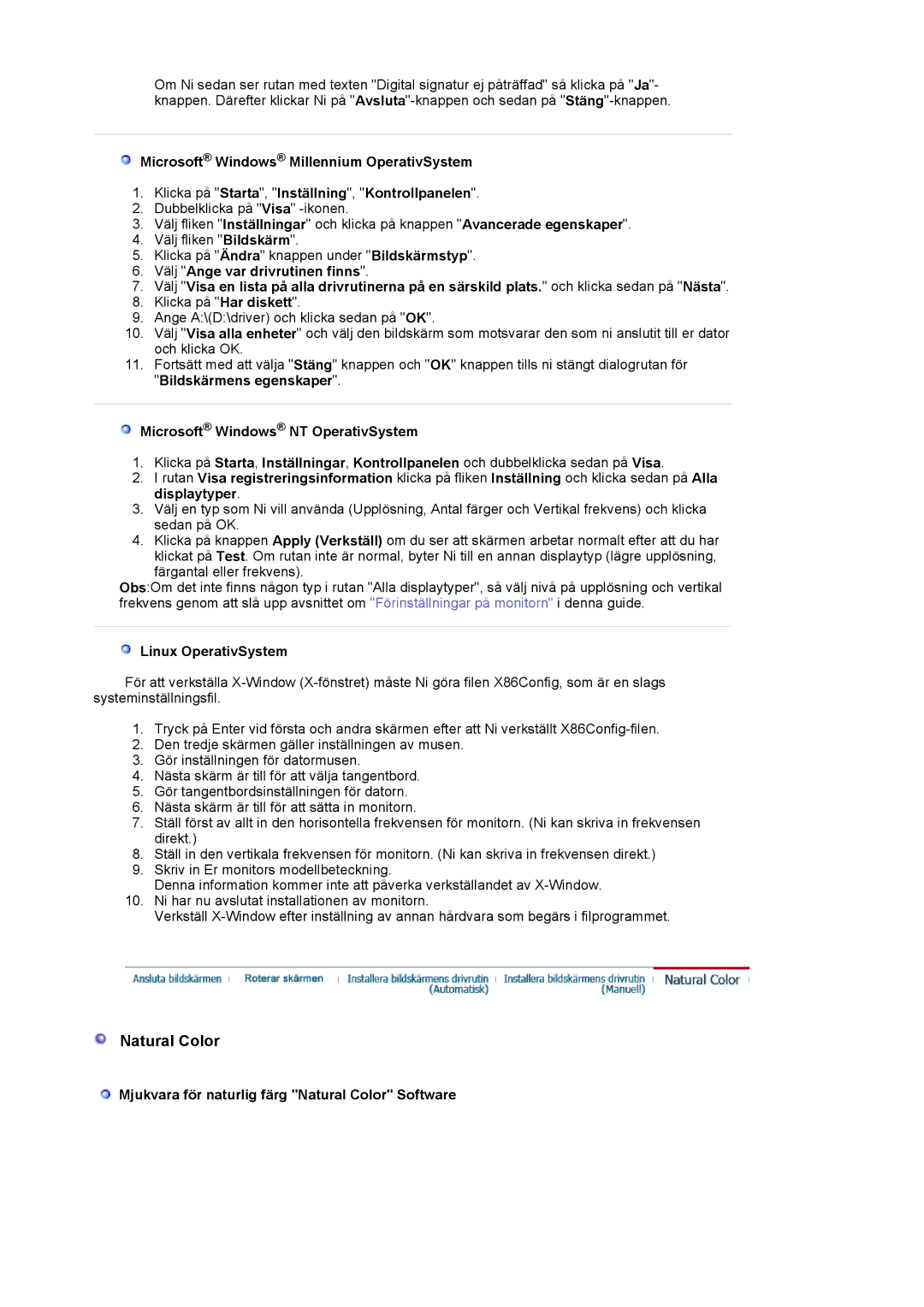 Samsung LS19MBXXHV/EDC, LS19MBPXFV/EDC, LS19MBXXFV/EDC manual Microsoft Windows NT OperativSystem, Linux OperativSystem 