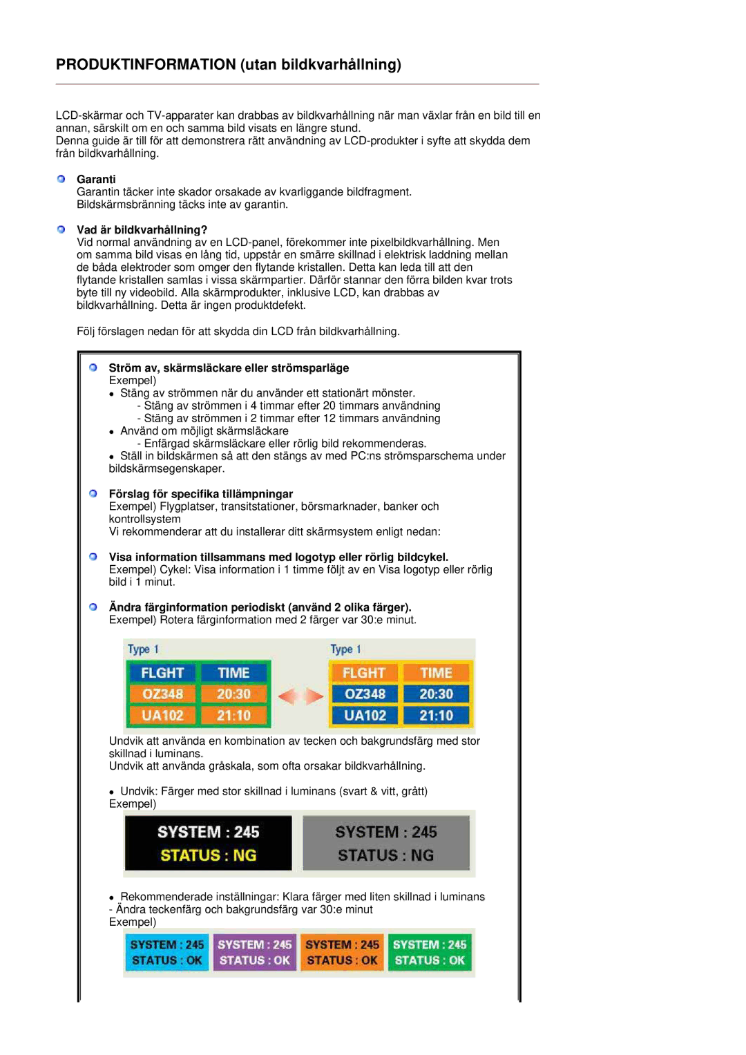 Samsung LS19MBXXHV/EDC, LS19MBPXFV/EDC manual Garanti, Vad är bildkvarhållning?, Ström av, skärmsläckare eller strömsparläge 