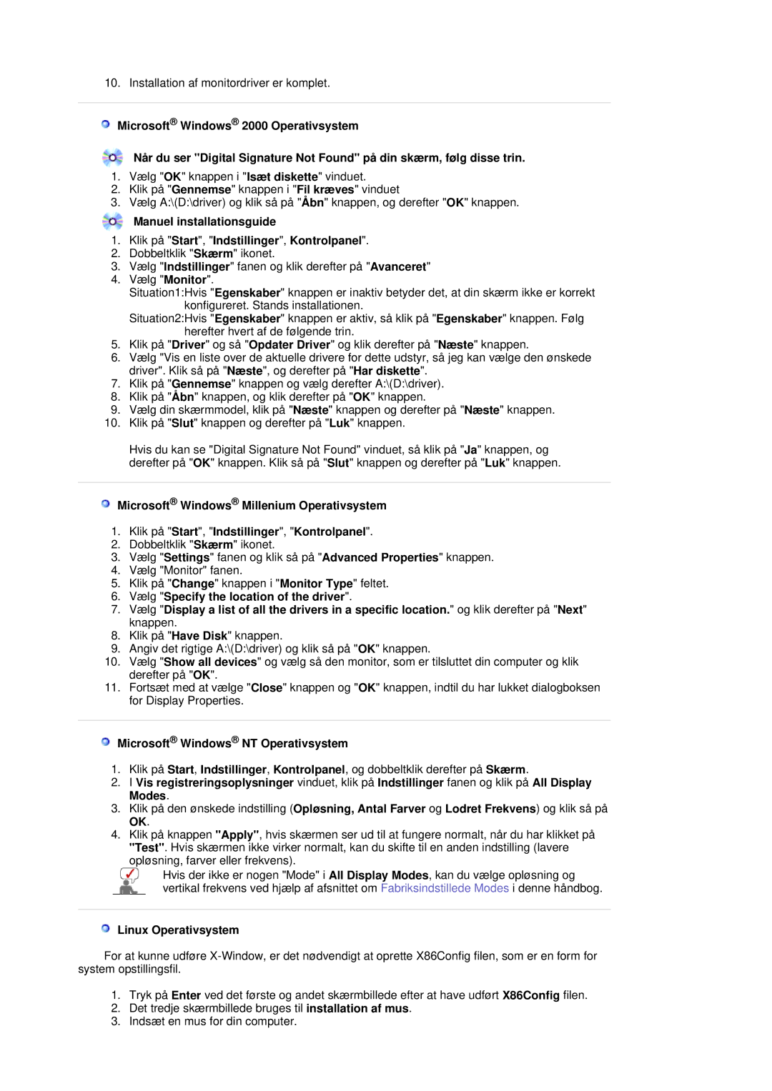 Samsung LS19MBPXFV/EDC, LS19MBXXFV/EDC, LS19MBPXHV/EDC manual Microsoft Windows NT Operativsystem, Linux Operativsystem 