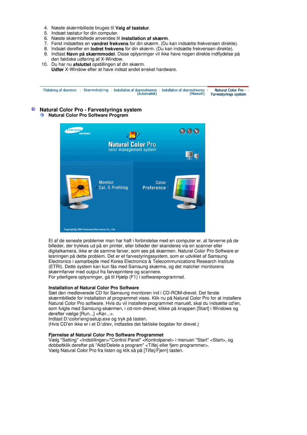 Samsung LS19MBXXFV/EDC, LS19MBPXFV/EDC manual Natural Color Pro Software Program, Installation af Natural Color Pro Software 