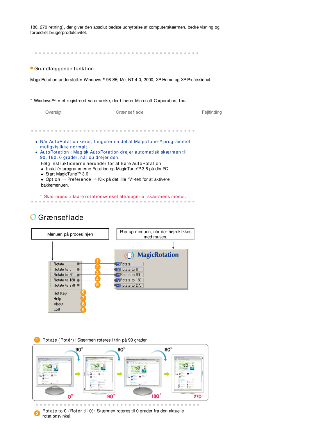 Samsung LS19MBPXFV/EDC, LS19MBXXFV/EDC manual Grundlæggende funktion, Følg instruktionerne herunder for at køre AutoRotation 