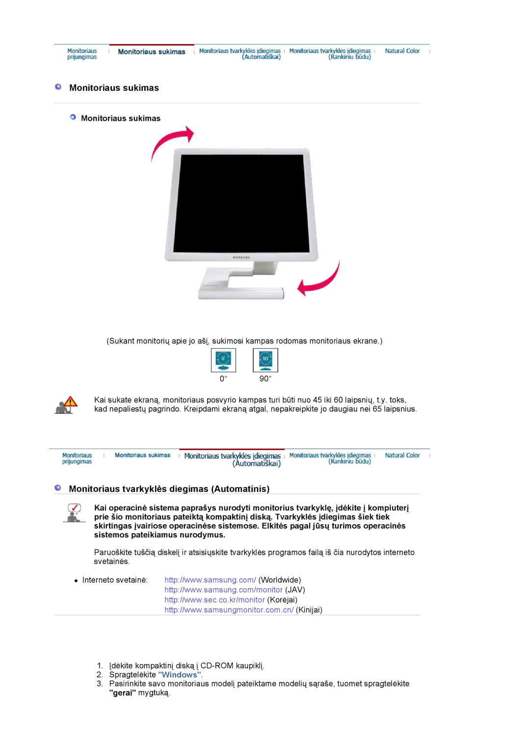 Samsung LS19MBPXFV/EDC, LS19MBXXFV/EDC, LS19MBPXHV/EDC, LS19MBXXHV/EDC manual Monitoriaus sukimas 