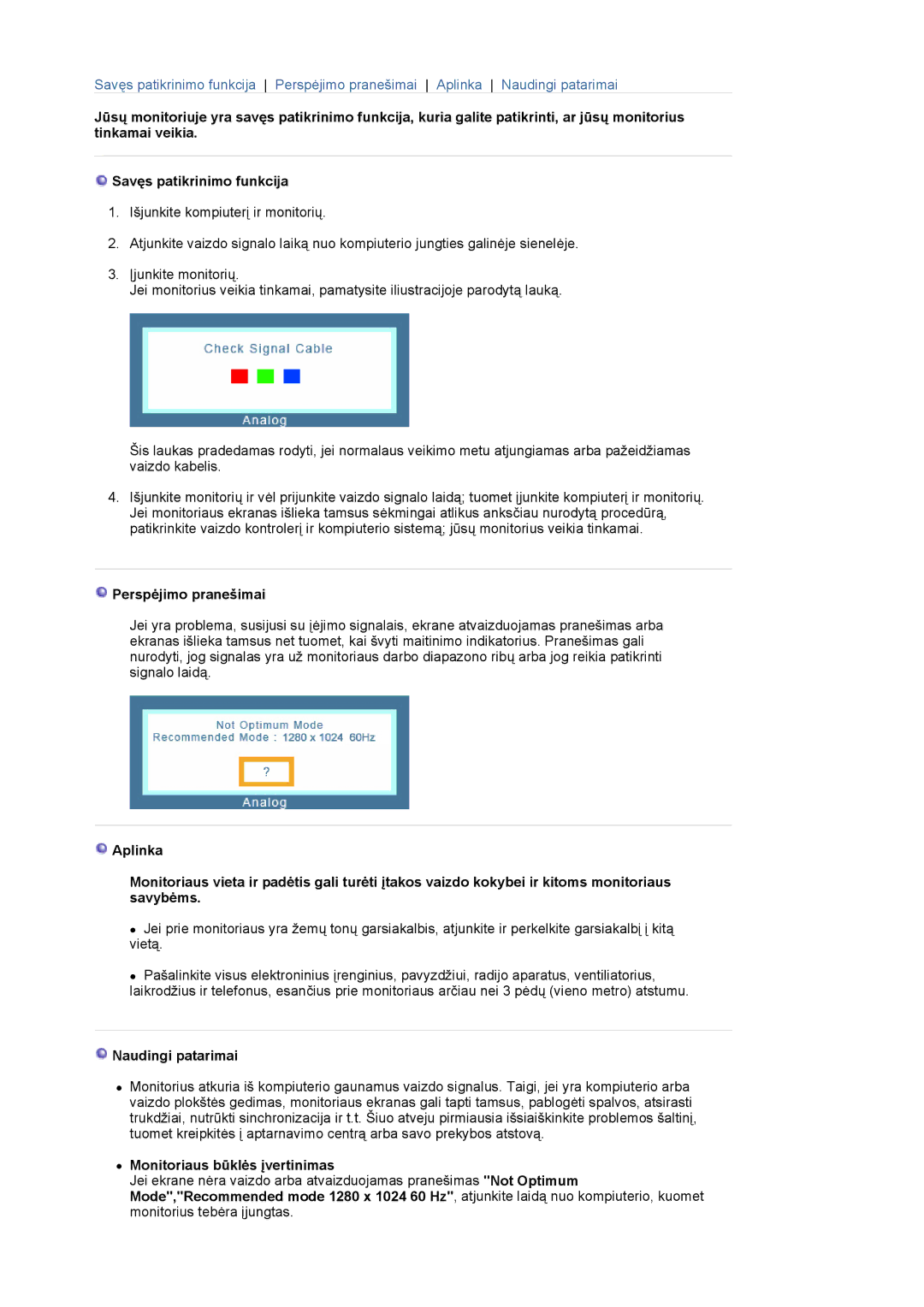 Samsung LS19MBXXFV/EDC, LS19MBPXFV/EDC manual Perspėjimo pranešimai, Naudingi patarimai, Monitoriaus būklės įvertinimas 