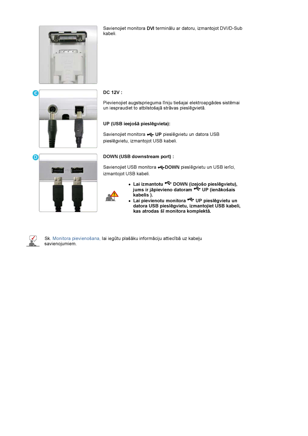 Samsung LS19MBPXHV/EDC, LS19MBPXFV/EDC, LS19MBXXFV/EDC, LS19MBXXHV/EDC UP USB ieejošā pieslēgvieta, Down USB downstream port 