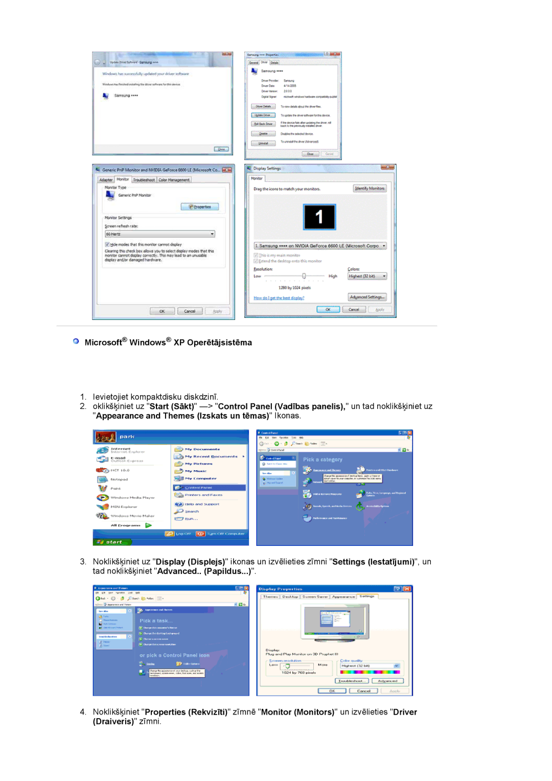 Samsung LS19MBPXFV/EDC, LS19MBXXFV/EDC, LS19MBPXHV/EDC, LS19MBXXHV/EDC manual Microsoft Windows XP Operētājsistēma 